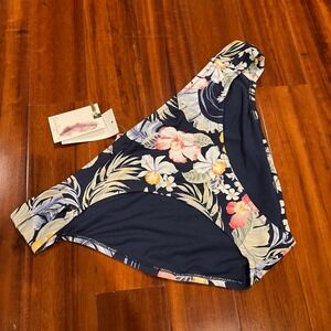 Jessica Simpson Bikini‎ Bottom Swim Navy Blue Tropical Floral Print New Size XL